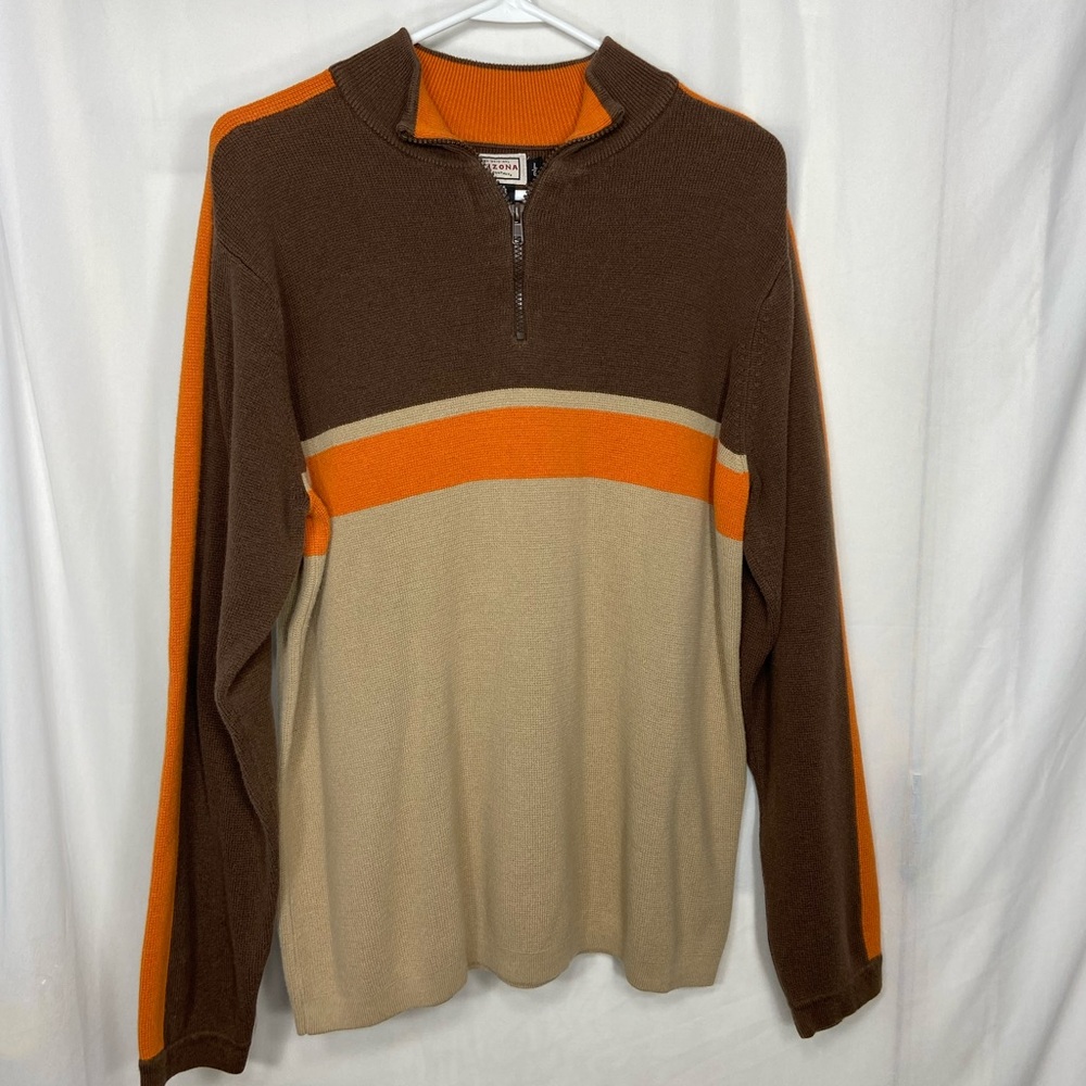 Arizona Jean Co men’s brown tan orange soft knit quarter zip sweater‎ large